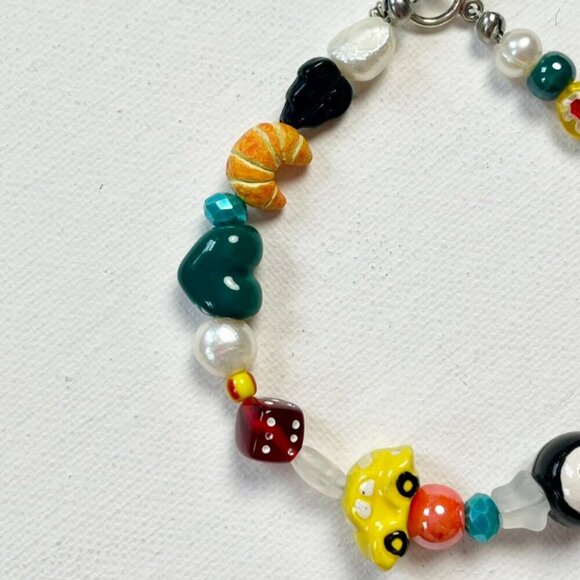 new! handmade charm bracelet chunky pearls indie kidcore funky bright unique - Picture 4 of 4